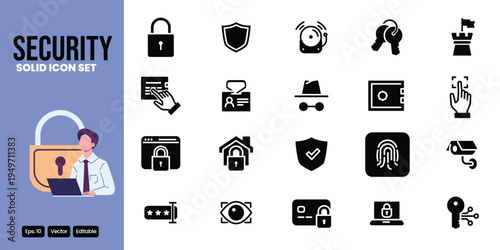 security solid icon set vector design good for web and mobile app