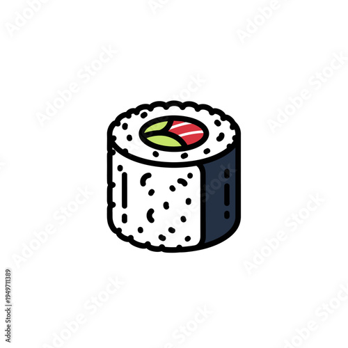 Simple line art sushi roll icon on white background