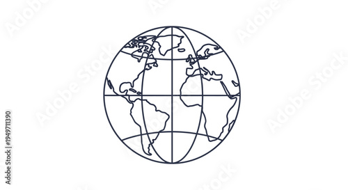 Simple line art globe icon with world map outline