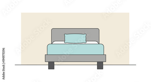 Simple minimalist bed with blue bedding in modern bedroom