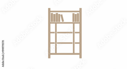 Simple wooden bookshelf with books on white background icon