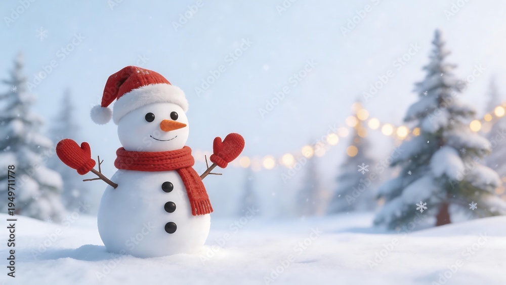 Fototapeta premium Snowman in winter landscape