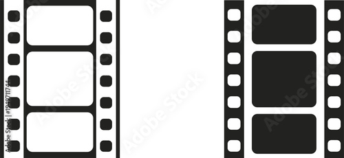 Film strip cinema icon set, movie reel frame symbol for video production, filmmaking, media editing and entertainment industry