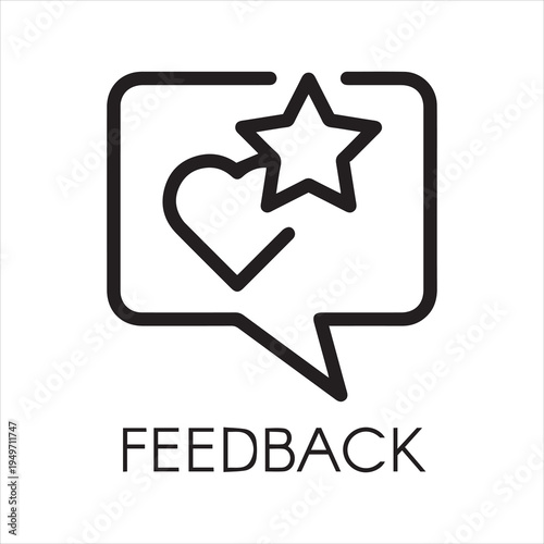 Feedback contour icon. Quote text bubble with star and heart rating symbols. Review and assessment of user concept. Line pictogram for mobile apps, websites, games, social media. Vector illustration