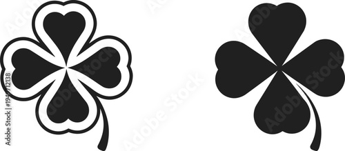 Four leaf clover icons set, black linear and solid lucky symbols, vector illustration isolated on white, shamrock nature foliage design