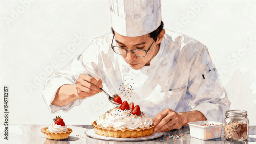 Hand Making Dessert Pastry Chef Decorating Cake isolated watercolor vector illustration svg