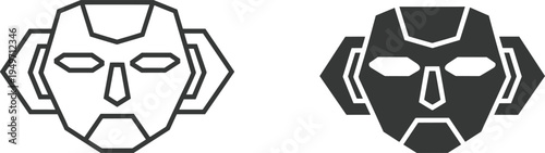 futuristic robotic monkey face icon, artificial intelligence animal mascot, cyber technology primate logo, outline and solid vector symbol design concept