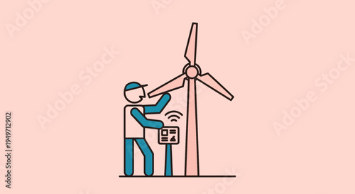 Technician inspecting a wind turbine, symbolizing renewable energy, sustainability, and green technology in action.