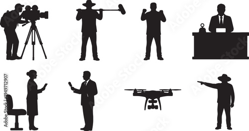 Jungle Documentary Filmmaker Crew Silhouettes Set of Six