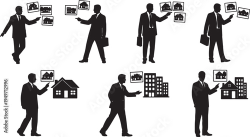 Black Solid Lawyer Evidence Silhouettes Set of Six on White Background