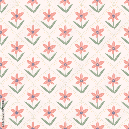 Vintage Scallop Floral Seamless Pattern