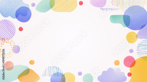 ポップでにぎやかな形と色の水彩あしらい16:9背景素材