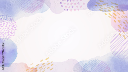 涼やかな寒色系の水彩フレーム、透明感がある16:9背景素材