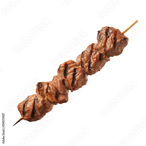 Grilled Kebab Skewers with Meat Chicken Pork and Nuts Isolated on White Background