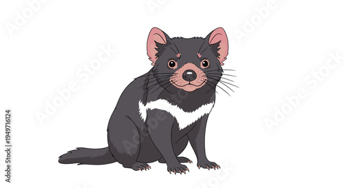 Detailed vector illustration of a tasmanian devil marsupial animal sitting and looking forward isolated on white.