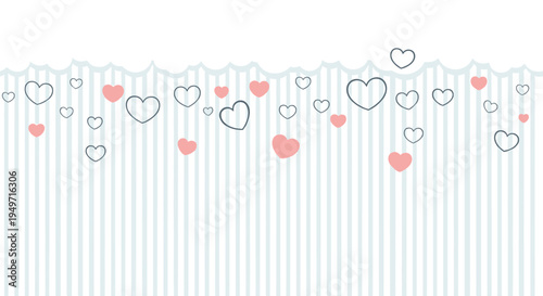 Sweet background design with pink and gray heart outlines floating over a light blue and white striped pattern.