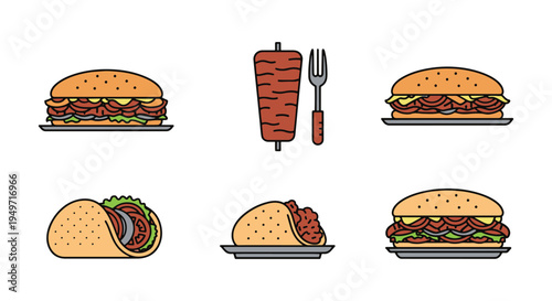 Turkish Doner Line art vector simple abstract colorful illustration