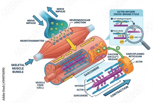 Skeletal Muscle Contraction A Detailed Illustration of Sarcomere Function and Neuromuscular Junction Activity