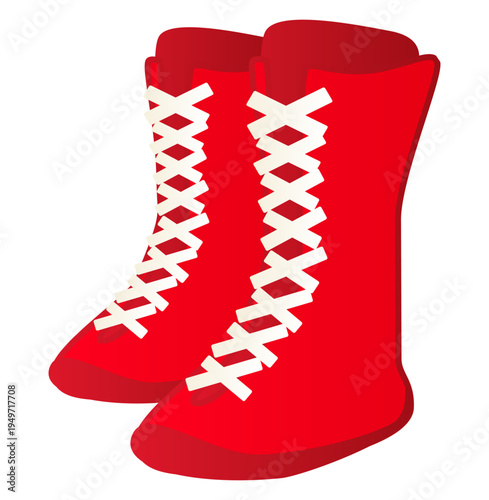 スポーツのボクシングでボクサーが履くロングブーツを赤や白の色のグラデーションを付けてデザインしたイラストのベクターのグラフィックの素材