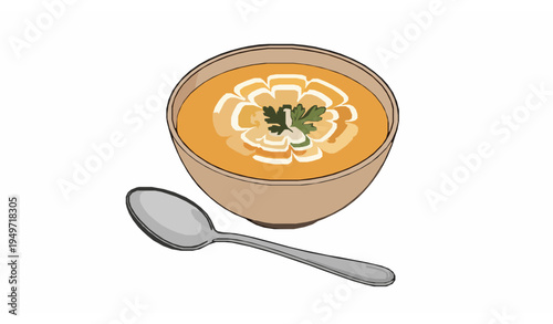 Hand drawn pumpkin cream soup bowl vector illustration autumn vegetable meal isolated on white