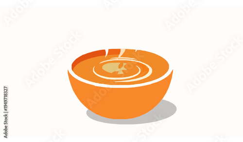 Hot creamy pumpkin soup bowl cartoon vector autumn vegetable meal isolated on white background