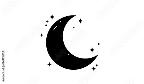  gradient crescent moon with twinkling sparkles vector celestial icon isolated on white