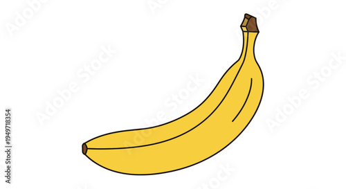 Simple illustration of a ripe yellow banana with a brown stem and tip
