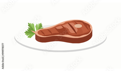 Fried steak on plate vector illustration grilled meat meal isolated on white background