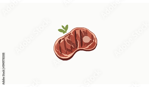 Top view fried beef steak on plate vector food illustration isolated on white