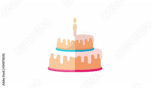 Birthday cake with candle vector illustration festive celebration dessert isolated on white background