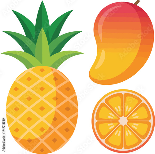 Colorful illustration of pineapple, mango, and orange slices