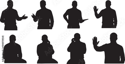Black Solid Agile Coach Sprint Retrospective Silhouettes Set of Six on White Background