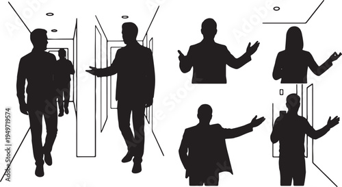 Black Solid Ambitious Founder Elevator Pitch Silhouettes Set of Six on White Background