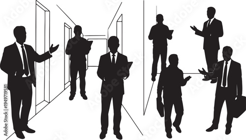 Black Solid Ambitious Founder Elevator Pitch Silhouettes Set of Six on White Background