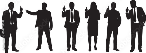 Black Solid Ambitious Founder Elevator Pitch Silhouettes Set of Six on White Background
