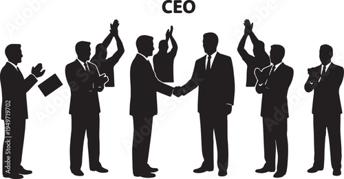 Black Solid Branch Manager Handshake CEO Silhouettes Set of Six on White Background