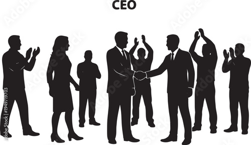 Black Solid Branch Manager Handshake CEO Silhouettes Set of Six on White Background