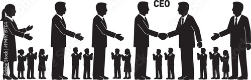 Black Solid Branch Manager Handshake CEO Silhouettes Set of Six on White Background