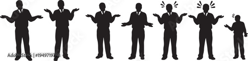 Black Solid Branch Manager Shrugging Complaint Silhouettes Set of Six on White Background