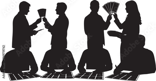 Black Solid Brand Designer Matching Pantone Swatch Silhouettes Set of Six on White Background