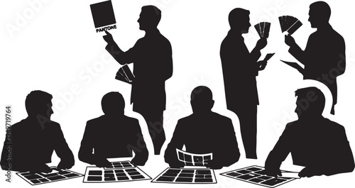 Black Solid Brand Designer Matching Pantone Swatch Silhouettes Set of Six on White Background