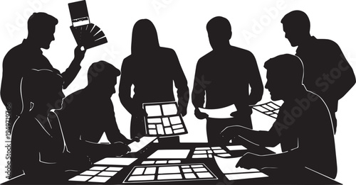 Black Solid Brand Designer Matching Pantone Swatch Silhouettes Set of Six on White Background