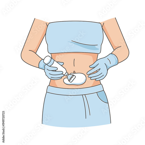Applying Cream to Abdomen After Surgery vector illustration