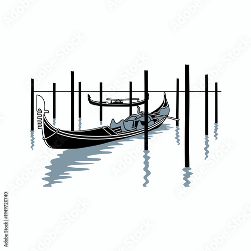 Venetian Gondola Docked at Poles in Venice vector illustration