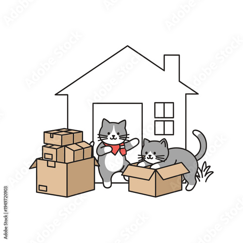 Cats Moving Into A New Home vector illustration