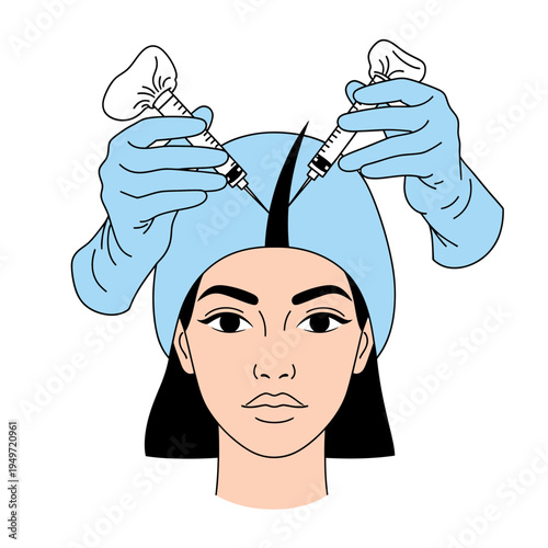 Woman Receiving Scalp Injection Therapy vector illustration