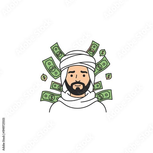 Wealthy Arab Man with Money vector illustration