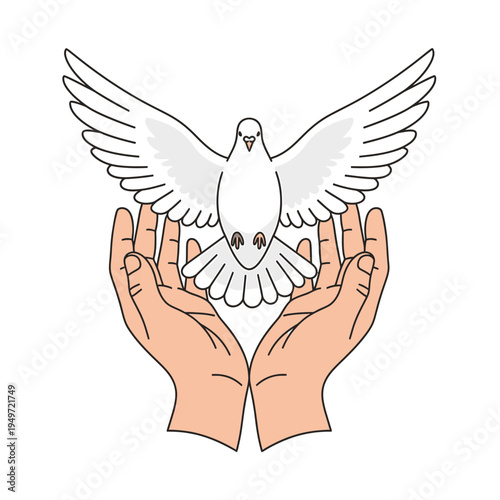 Dove of Peace Released from Hands vector illustration