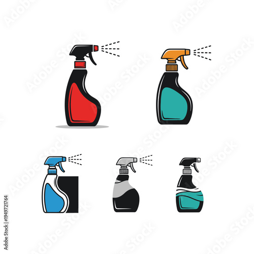 Set of Cleaning Spray Bottles with Trigger Sprayers vector illustration