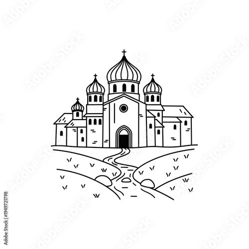 Orthodox Church Building Vector Line Art vector illustration